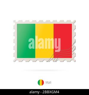 Postage stamp with the image of Mali flag. Mali Flag Postage on white background with shadow. Vector Stamp. Postage stamp and Mali flag. Vector Illust Stock Vector