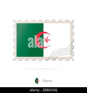 Postage stamp with the image of Algeria flag. Algeria Flag Postage on white background with shadow. Vector Illustration. Stock Vector