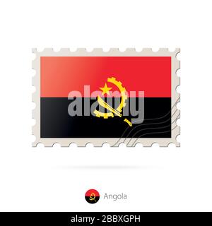 Postage stamp with the image of Angola flag. Angola Flag Postage on white background with shadow. Vector Illustration. Stock Vector