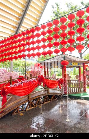 Chinese New Year decorations, Raffles Avenue, Civic District, Central Area, Singapore Stock Photo