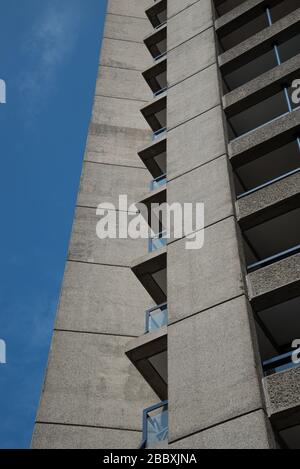Balcony Window Shadows Concrete 1960s Brutalist Architecture Barbican Estate by Chamberlin Powell and Bon Architects Ove Arup on Silk Street, London Stock Photo