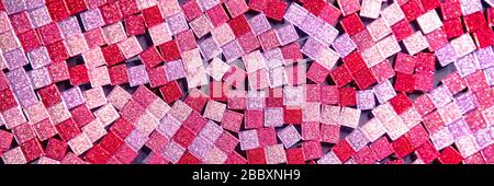 Abstract pink magenta and blue mosaic defocused bokeh glitter sparkle glass mosaic burst background. Festive spring concept. Web banner. Stock Photo