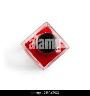 jar with red glossy nail polish, top view, isolated Stock Photo