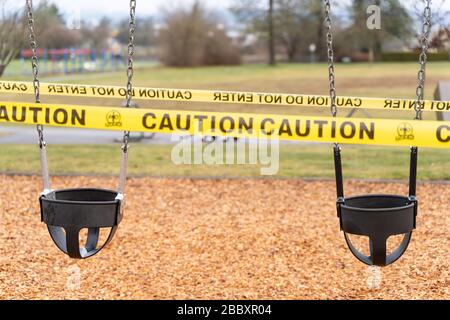 Canadian public warnings posted at school playgrounds during Covid-19 lockdown in  Maple Ridge, British Columbia on April 1st 2020 Stock Photo