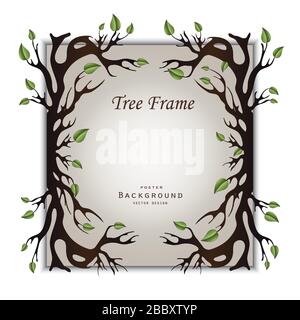 Tree with roots and leaves as frame on paper background vector Stock Vector