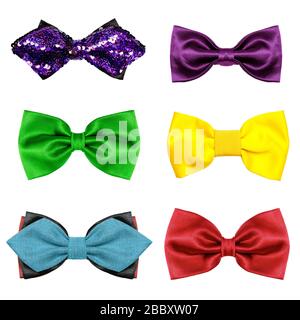 A set of fun colorful Bow Tie 6 pieces isolated on a white background Stock Photo