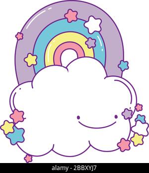 rainbow cartoon design, Kawaii expression cute character funny and emoticon theme Vector illustration Stock Vector