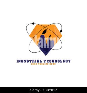 This logo depicts gems where there are industrial factories in them, where they are surrounded by atomic symbols. Stock Vector