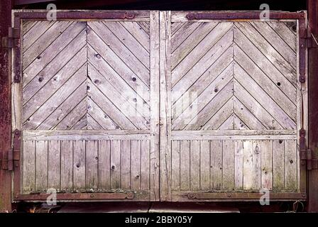 old wooden gate closed, rustic wood texture background Stock Photo