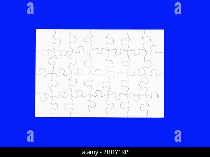 Blank White Puzzle isolated on blue Stock Photo