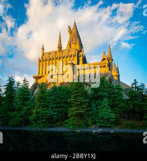 Hogwarts Castle school in Harry Potter theme movie at Universal Studios in Osaka, Japan. Stock Photo