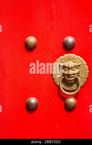 The wooden doors of the temple Stock Photo