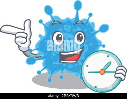 andecovirus mascot design concept smiling with clock Stock Vector