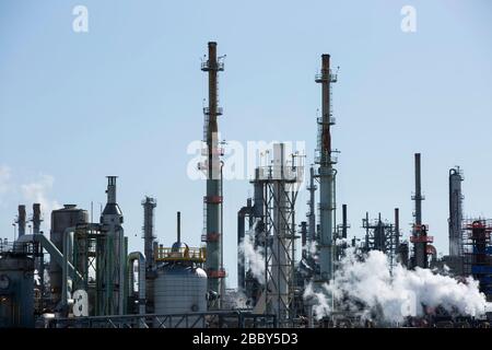 Oil refineries spew carbon dioxide gas. Stock Photo