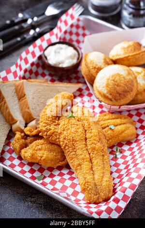 Fried catfish with cornbread Stock Photo