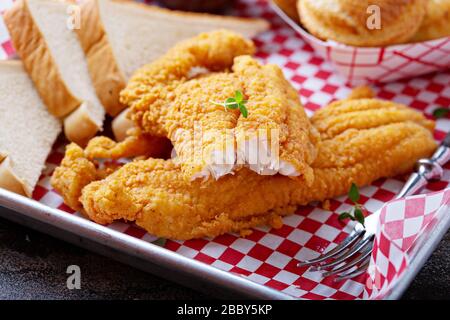 Fried catfish with cornbread Stock Photo