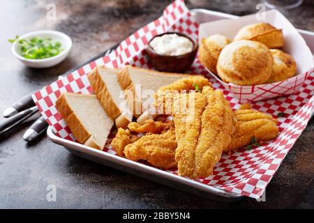 Fried catfish with cornbread Stock Photo