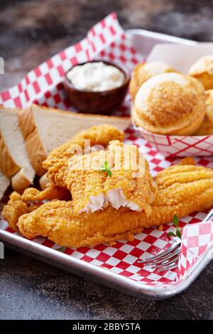 Fried catfish with cornbread Stock Photo