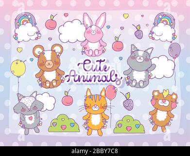 Cute animals cartoons design, Zoo life nature character childhood and adorable theme Vector illustration Stock Vector