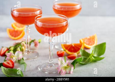 Strawberry and basil sparkling punch Stock Photo