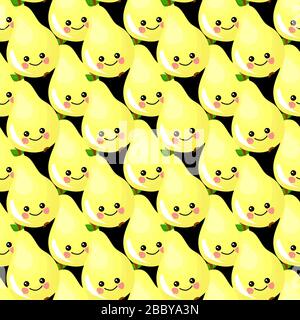 pear character. Exotic fruit pattern. Vector illustration. Yellow. Stock Vector