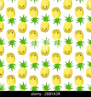 pineapple character. Exotic fruit pattern. Vector illustration.. Stock Vector