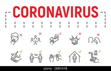Coronavirus line icon set, illness symbols collection, vector sketches, logo illustrations, covid 19 icons, epidemic signs linear pictograms package Stock Vector
