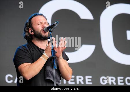 Canzoniere Grecanico Salentino (CGS) performing at the WOMAD Festival, Charlton Park, Malmesbury, UK. July 27, 2019 Stock Photo