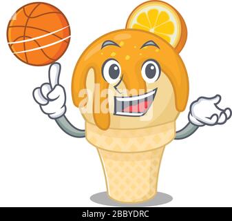 Gorgeous orange ice cream mascot design style with basketball Stock Vector
