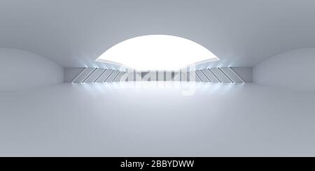 Full 360 degree equirectangular panorama hdri of modern futuristic white building interior 3d render illustration Stock Photo