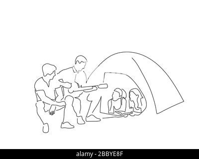 Group of friends line drawing, vector illustration design. Friends collection. Stock Vector