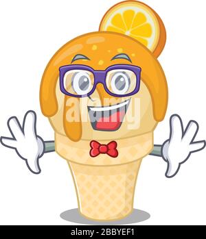 Mascot design style of geek orange ice cream with glasses Stock Vector