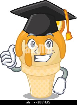 Happy face of orange ice cream in black graduation hat for the ceremony Stock Vector