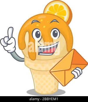 Happy orange ice cream mascot design concept with brown envelope Stock Vector