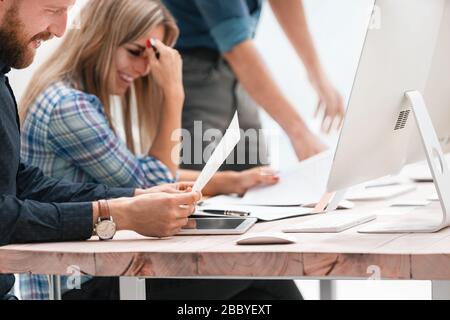 close up. a young business team is studying business documentation Stock Photo