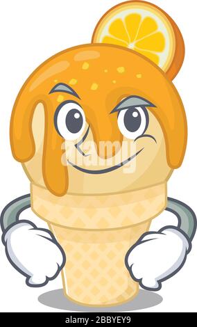 A mascot design of orange ice cream having confident gesture Stock Vector