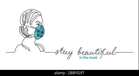 Woman in color face mask. Stay beautiful lettering Stock Vector