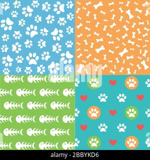 Set of patterns with paw footprints and bones Stock Vector