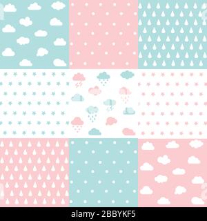 Set of baby  patterns. Seamless pattern vector. Graphic design elements. Soft cloud pattern set Stock Vector
