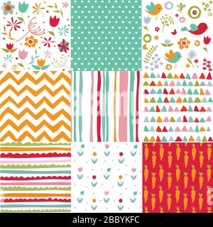 Spring, easter patterns. Vector seamless backgrounds. Stock Vector