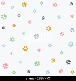 Seamless pattern with colorful animal foot prints, paws Stock Vector