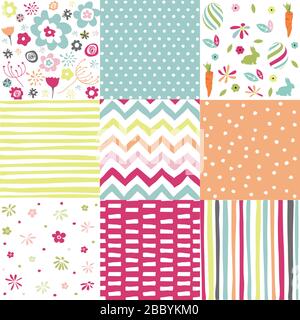 Spring, easter patterns. Vector seamless backgrounds. Stock Vector