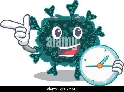 Herdecovirus mascot design concept smiling with clock Stock Vector