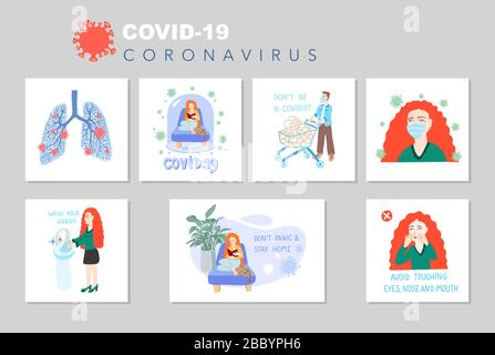 coronavirus quarantine motivational posters set, covid 19 Stock Vector