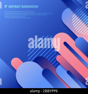 Abstract blue and pink geometric rounded line diagonal dynamic overlapping background. Minimal motion design. Vector illustration Stock Vector