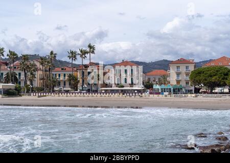 Seafront at the tourist resort town Diano Marina. The Gulf of Diano, Province of Imperia, Liguria region, Italy Stock Photo