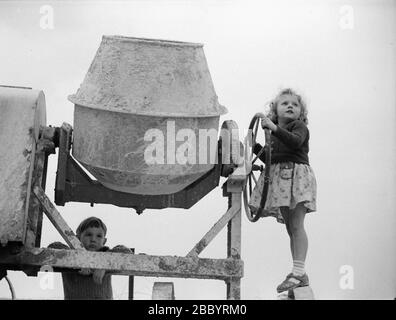 Steering the good ship Cement Mixer.  I took this photo in the early 1960s nearly 60 years ago Stock Photo