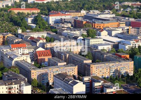 Leipzig, Germany aerial view. Cityscape with Seeburgviertel district. Stock Photo