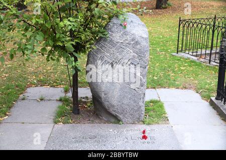 STOCKHOLM, SWEDEN - AUGUST 22, 2018: Grave of Olof Palme, assassinated Prime Minister of Sweden in Stockholm. The mystery remains unsolved. Stock Photo