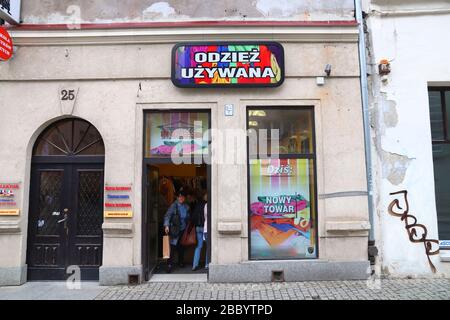 WROCLAW, POLAND - MAY 11, 2018: Second hand fashion store in Wroclaw, Poland. Stock Photo
